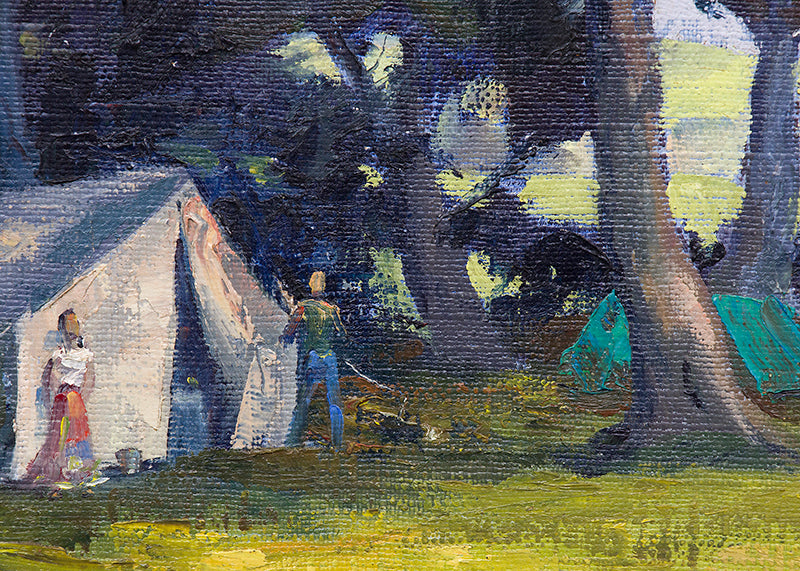 Mendocino Hippies (California Landscape with Campers), Oil Painting, circa 1960s