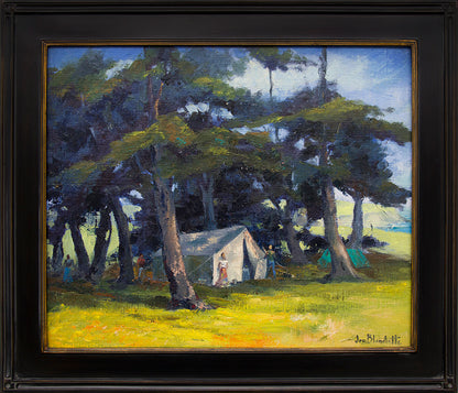 Mendocino Hippies (California Landscape with Campers), Oil Painting, circa 1960s