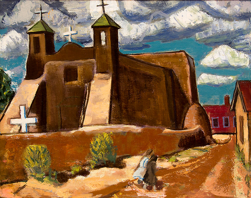 Untitled (Rancho de Taos Church in New Mexico), Oil Painting, circa 1940