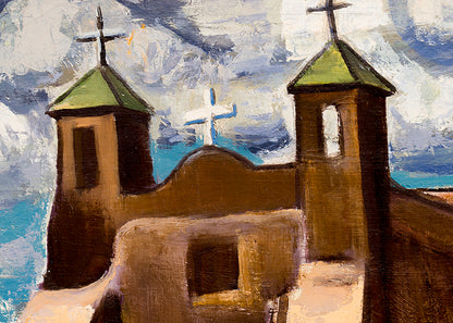 Untitled (Rancho de Taos Church in New Mexico), Oil Painting, circa 1940