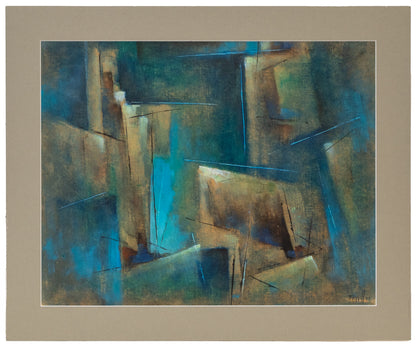 Untitled (Abstract in Green, Blue & Dark Yellow), Oil Painting, 1957