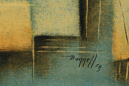 Untitled (Abstract in Pale Blue, Yellow, Gray and Black), Oil Painting, 1954