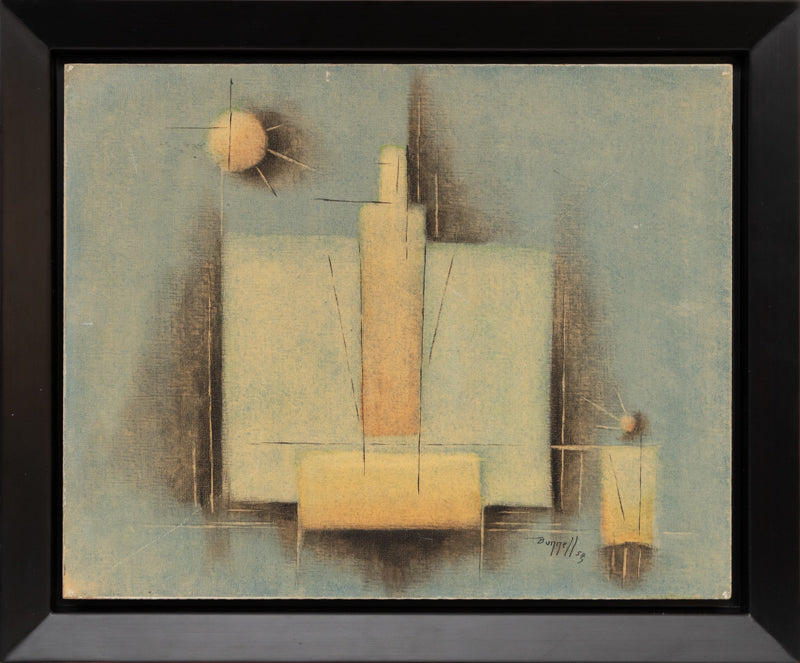 Untitled (Abstract in Pale Blue, Yellow, Gray and Black), Oil Painting, 1954