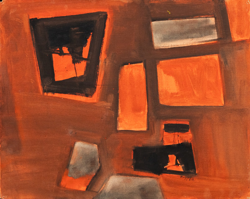 Untitled (Abstract in Orange, Black and Gray), Oil Painting, 1959