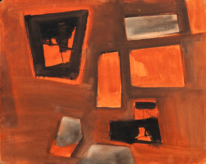 Untitled (Abstract in Orange, Black and Gray), Oil Painting, 1959