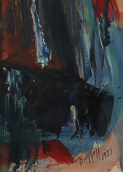 Untitled (Abstract Expressionist Composition in Red, Blue, Black, Yellow, Red-Orange), Oil Painting, 1951