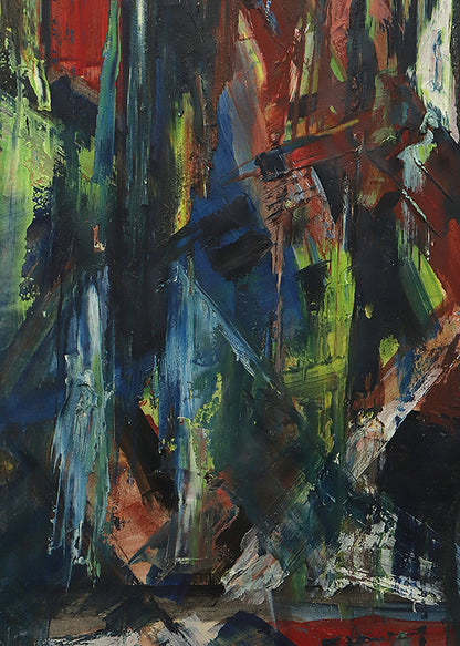 Untitled (Abstract Expressionist Composition in Red, Blue, Black, Yellow, Red-Orange), Oil Painting, 1951