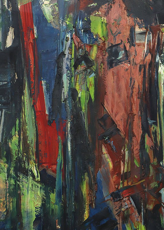 Untitled (Abstract Expressionist Composition in Red, Blue, Black, Yellow, Red-Orange), Oil Painting, 1951