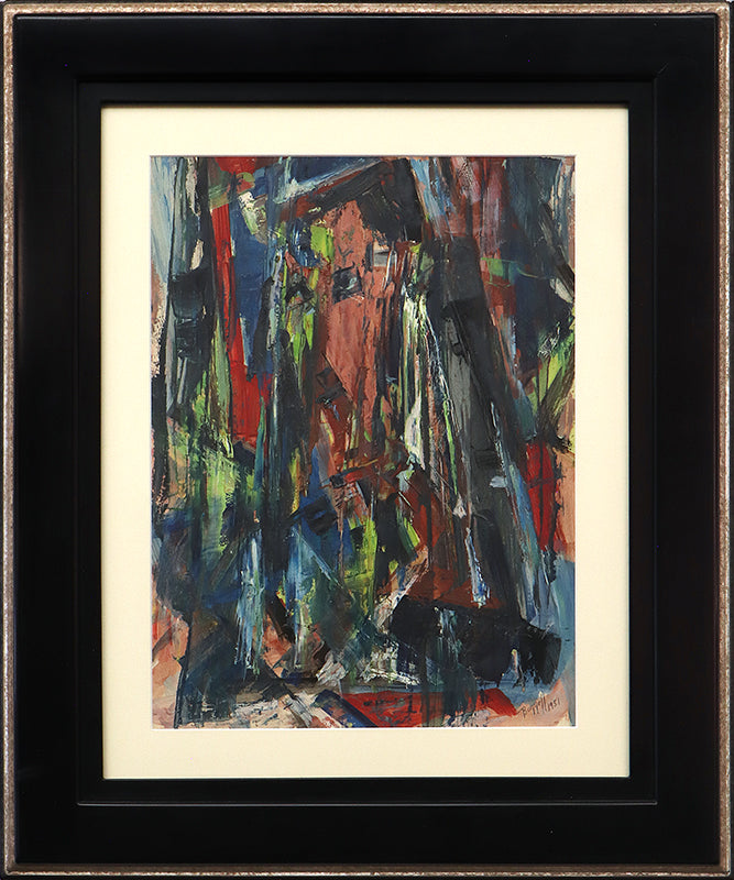 Untitled (Abstract Expressionist Composition in Red, Blue, Black, Yellow, Red-Orange), Oil Painting, 1951