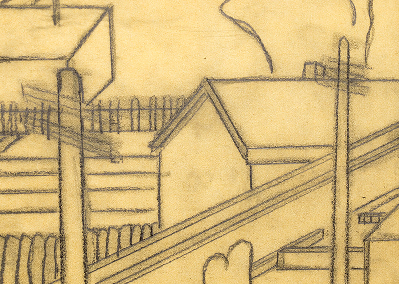 Untitled (Houses and Hills), Graphite Drawing, circa 1935