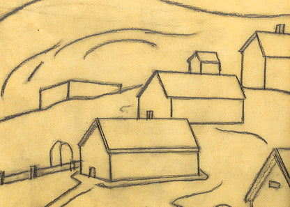 Untitled (Houses and Hills), Graphite Drawing, circa 1935