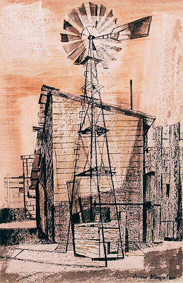 Windmill on the Plains, Mixed Media Painting, 1941