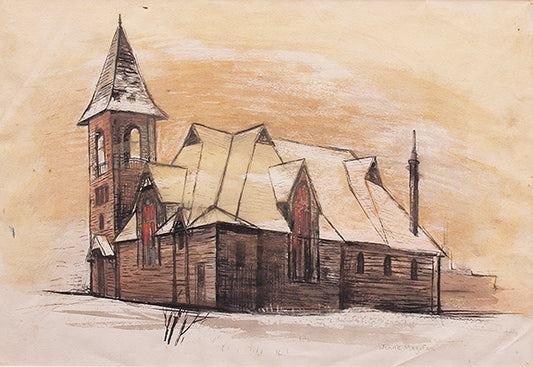 Church in Leadville (Colorado), Mixed Media Painting, 1938