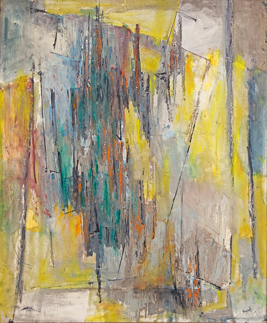 Untitled (Abstract Expressionist Composition in Yellow & Blue), Oil Painting, 1958