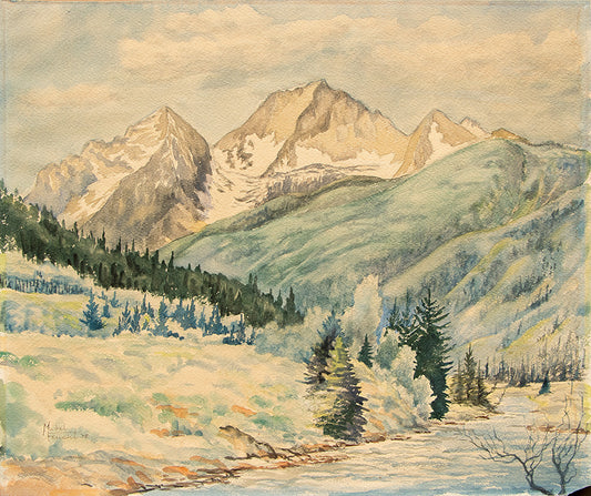 Untitled (Mountain Landscape with River), Watercolor Painting, 1958