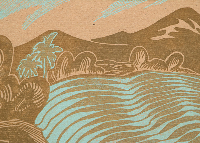 Pirouetting Paddies, Rice Terraces, Woodcut (Woodblock) Print