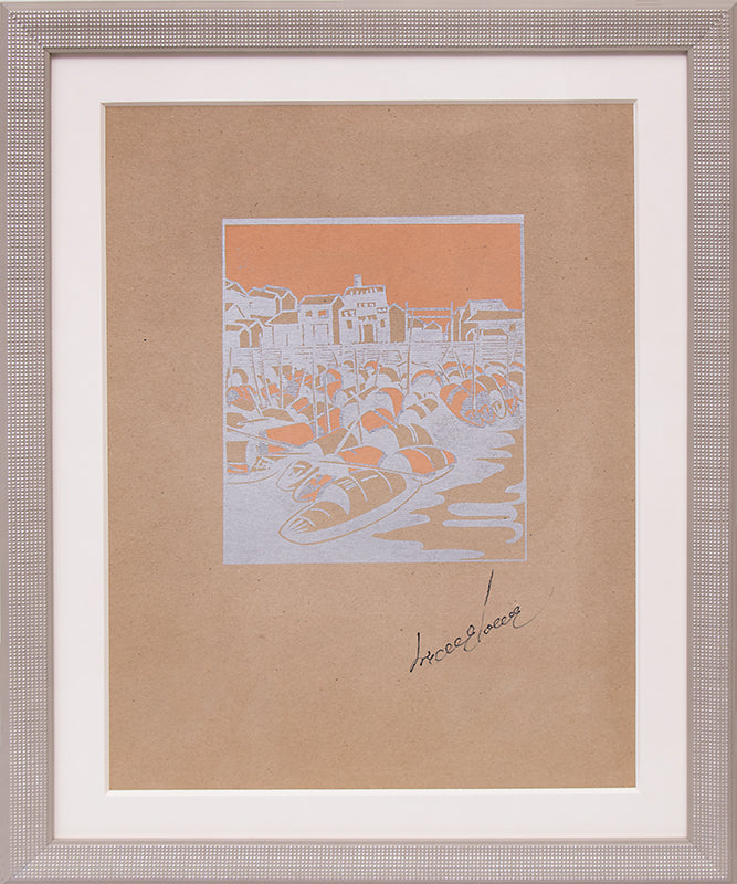 Sampans - Side by Side, Canton, Woodcut (Woodblock) Print, circa 1928