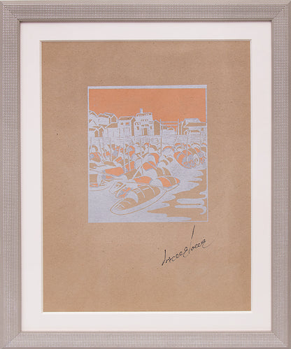 Sampans - Side by Side, Canton, Woodcut (Woodblock) Print, circa 1928