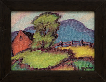 Untitled (Barn and Mountain), Oil Painting