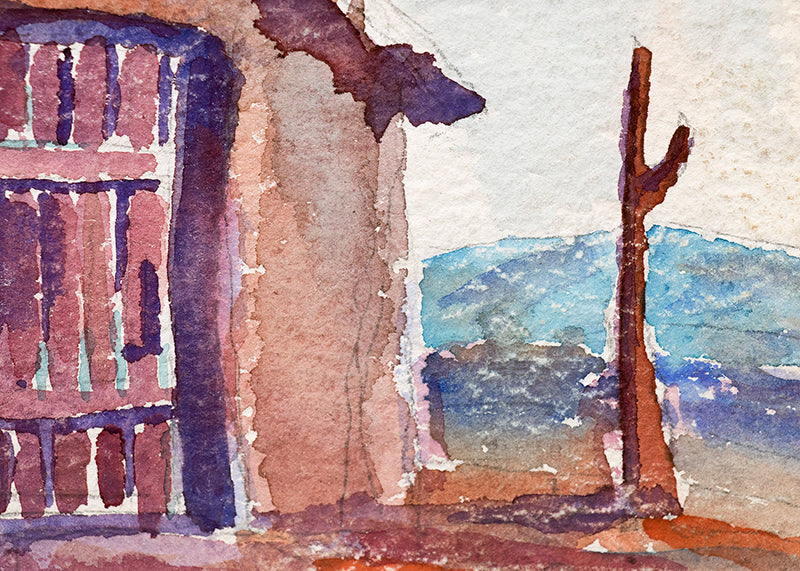 Untitled (Woman Carrying Water with Adobe House), Watercolor Painting, circa 1945