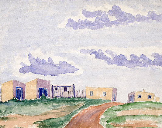 Untitled (Adobes and Sky), Watercolor Painting