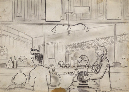 Untitled (Barber Shop, Paris), Graphite Drawing, circa 1925