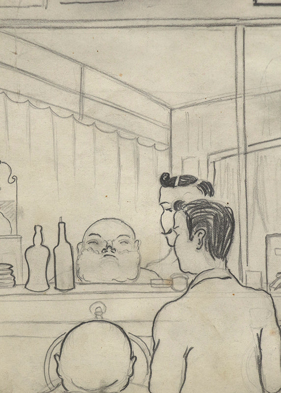 Untitled (Barber Shop, Paris), Graphite Drawing, circa 1925