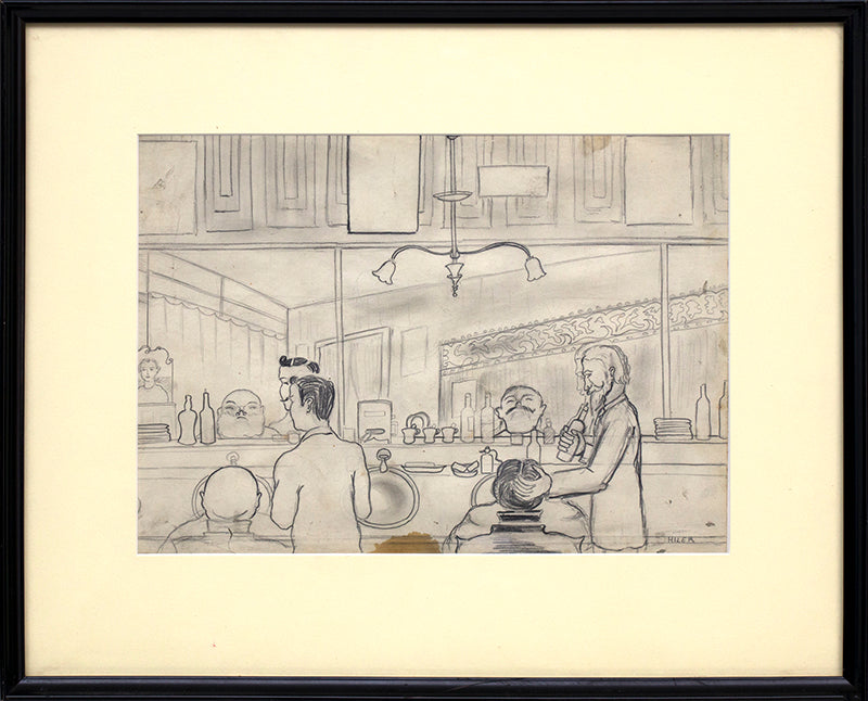 Untitled (Barber Shop, Paris), Graphite Drawing, circa 1925