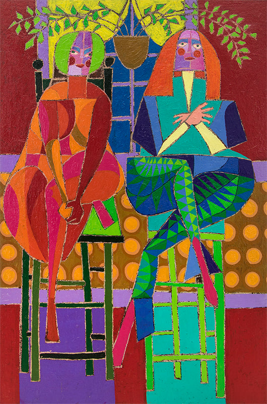 Edward Marecak (1919-1993) artwork for sale. Two Mysterious Ladies Trying To Out-Mystify Each Other #1, Oil Painting, 1970