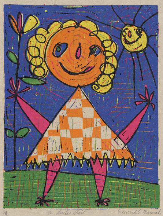 A Little Girl, Woodcut (Woodblock) Print, circa 1940-1970