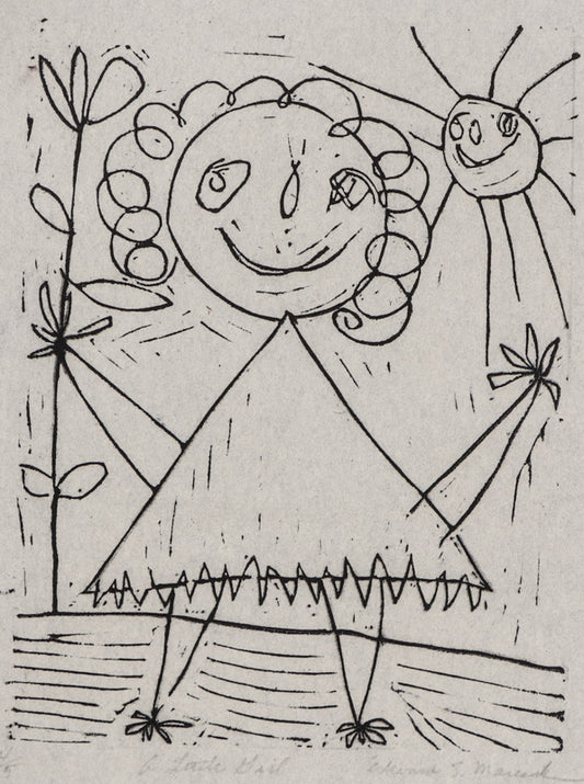 A Little Girl, Woodcut (Woodblock) Print, circa 1940-1970