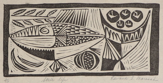 Still Life With a Fish, Woodcut (Woodblock) Print, circa 1940-1970