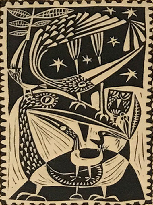 Birds, Woodcut (Woodblock) Print