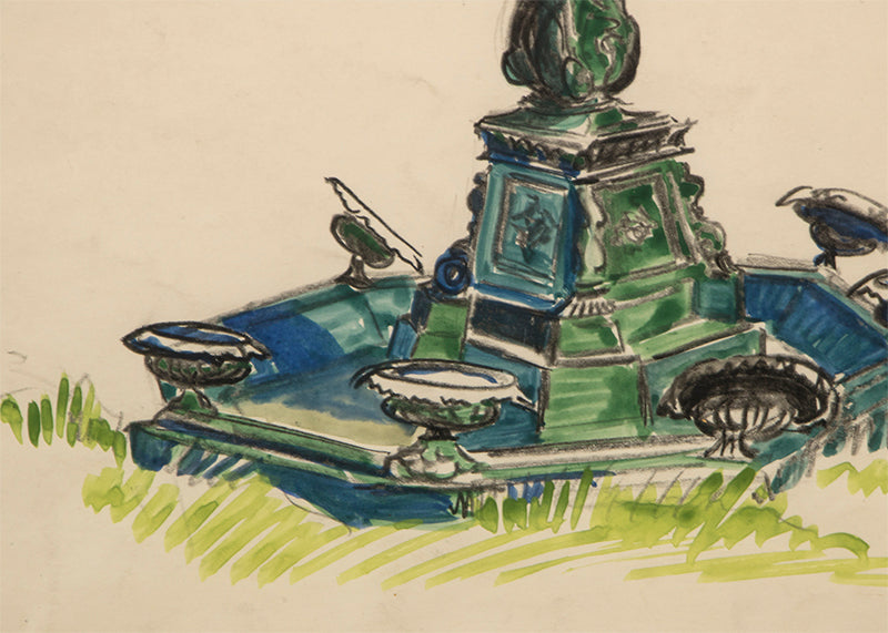 Untitled (Fountain), Mixed Media Painting, 1939