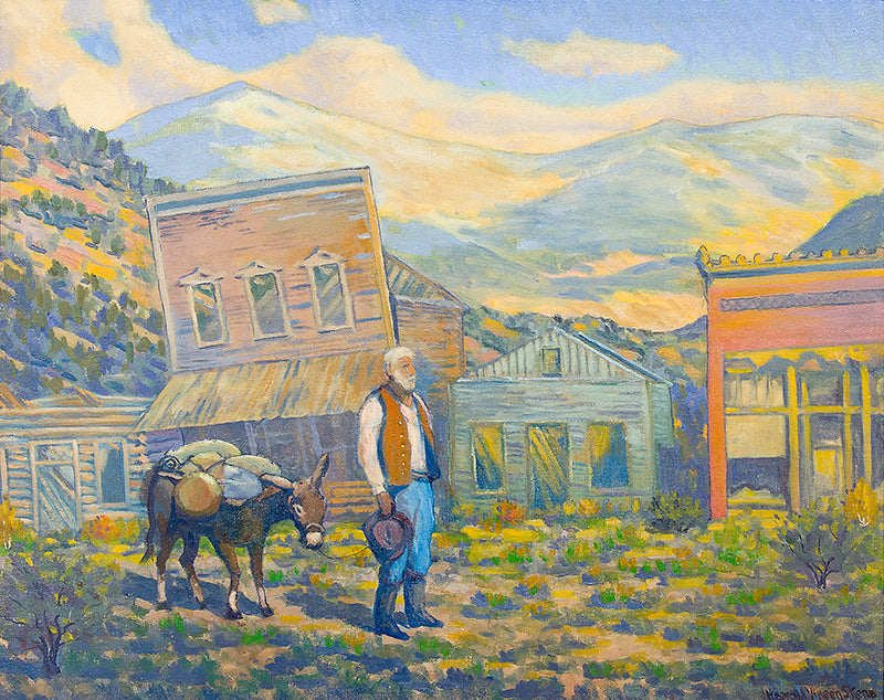 Ghost Town (Mountain Landscape with a Prospector), Oil Painting, 1963