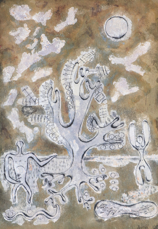 Adam and Eve, Mixed Media Painting, 1947