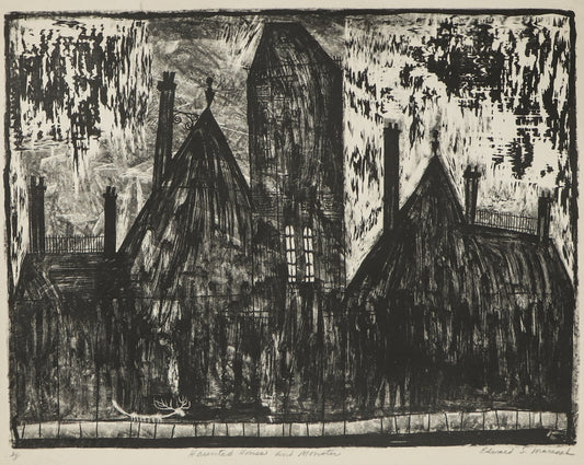 Edward Marecak (1919-1993) artwork for sale. Haunted House and Monster, Lithograph Print