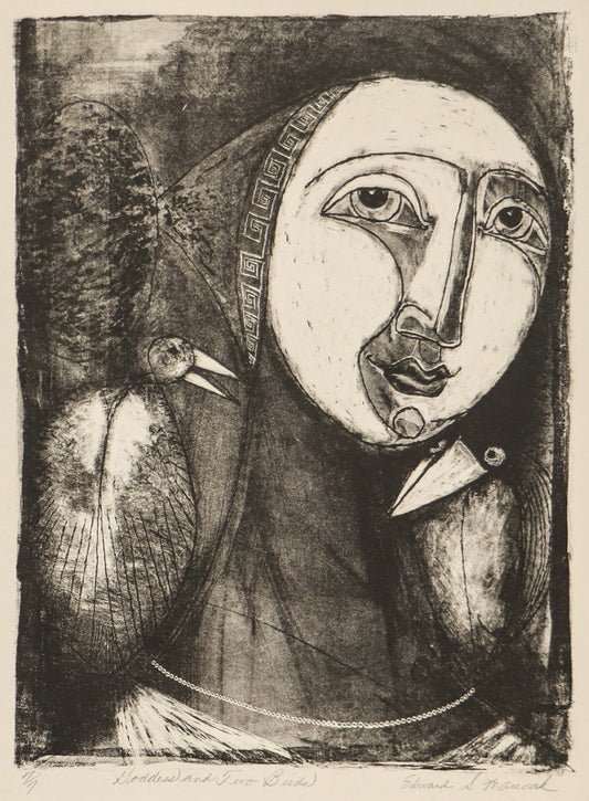 Edward Marecak (1919-1993) artwork for sale. Goddess and Two Birds, Lithograph Print