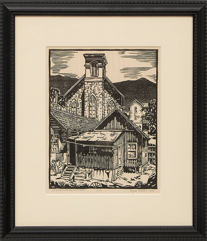 Old Church, Central City Colorado (12/50), Woodcut (Woodblock) Print, 1934