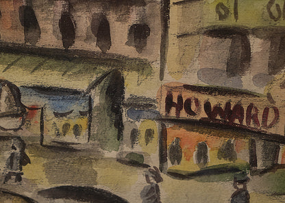 Untitled (Street Scene, Chicago), Gouache Painting, circa 1940