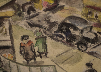 Untitled (Street Scene, Chicago), Gouache Painting, circa 1940