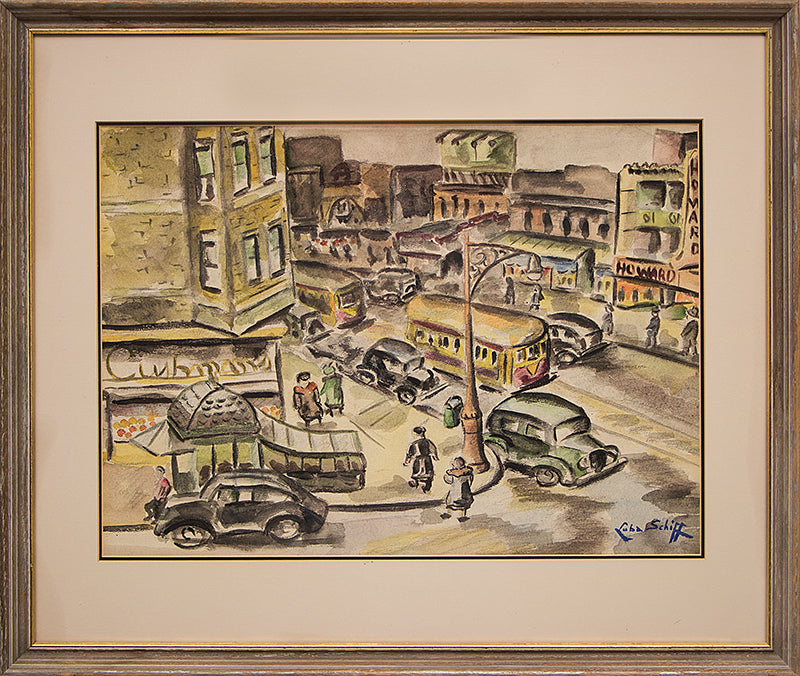 Untitled (Street Scene, Chicago), Gouache Painting, circa 1940