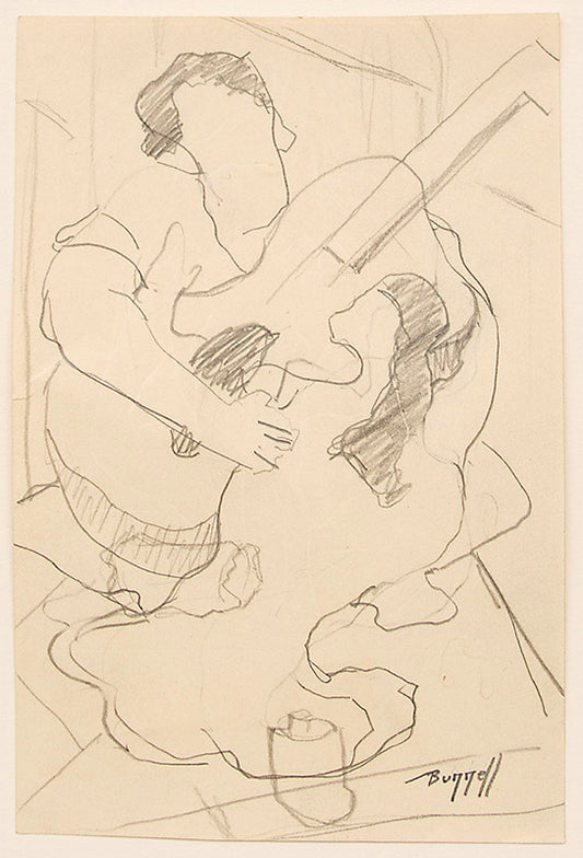 Untitled (Guitar Player), Graphite Drawing, circa 1935