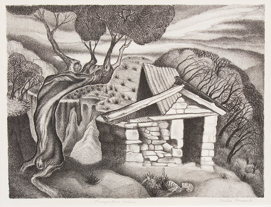 Prospector's Cabin, Lithograph Print, circa 1937