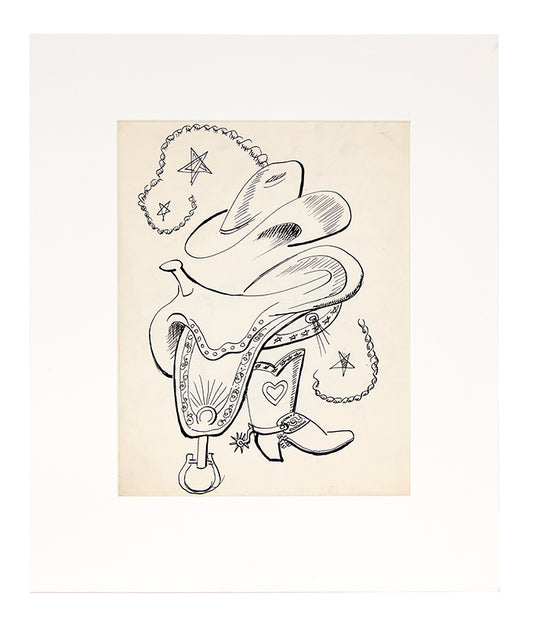 Hat, Saddle and Boot #1, Pen Painting, circa 1933