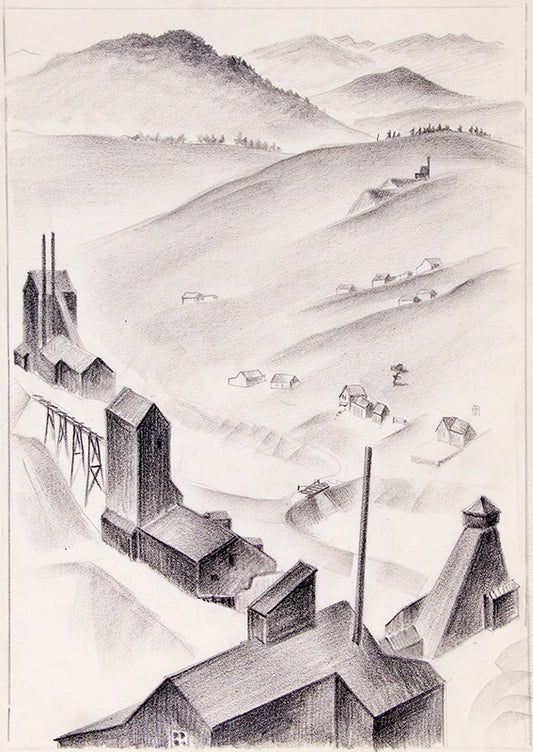 Mining Town, Colorado, Conte Crayon Painting, circa 1932