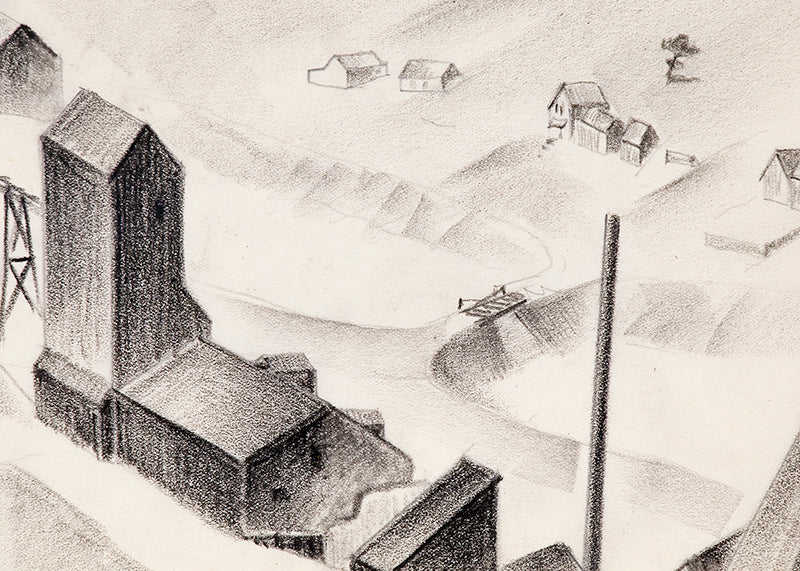 Mining Town, Colorado, Conte Crayon Painting, circa 1932