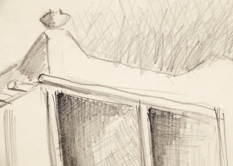 Balcony, Mabel Dodge Luhan House, New Mexico, Graphite Drawing, 1925