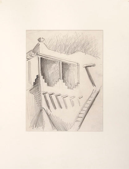 Balcony, Mabel Dodge Luhan House, New Mexico, Graphite Drawing, 1925