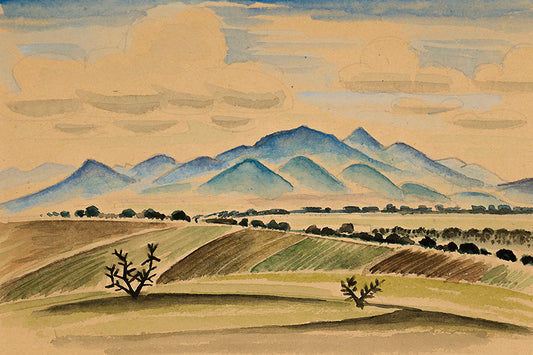 Fields and Mountains, New Mexico, Watercolor Painting, circa 1927